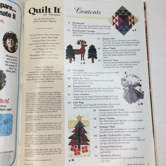Quilters Newsletter Quilt It For December 1998 Christmas Magazine Quilting Patte - Picture 2 of 12